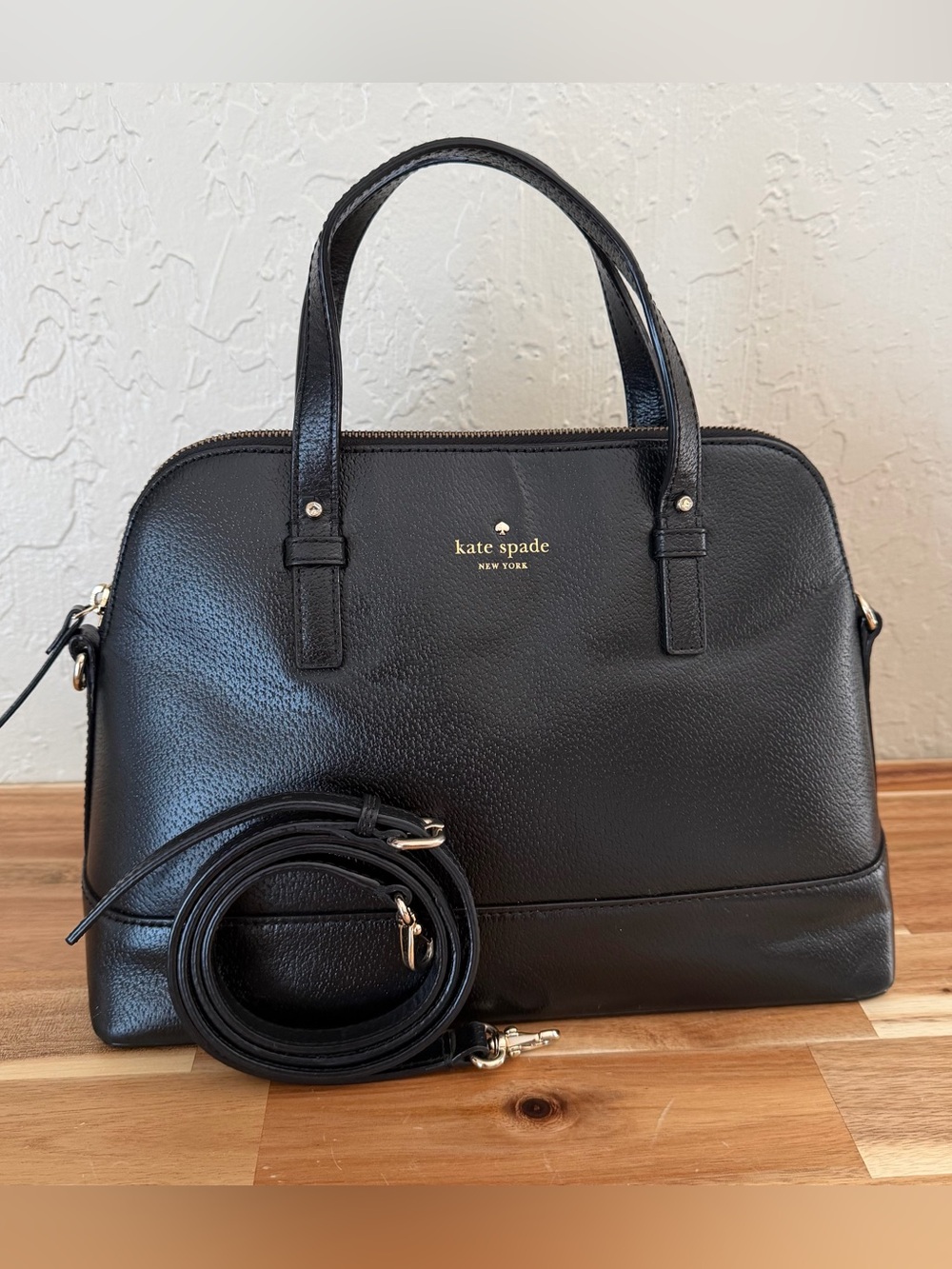 kate spade black pebbled leather satchel two way purse handbag